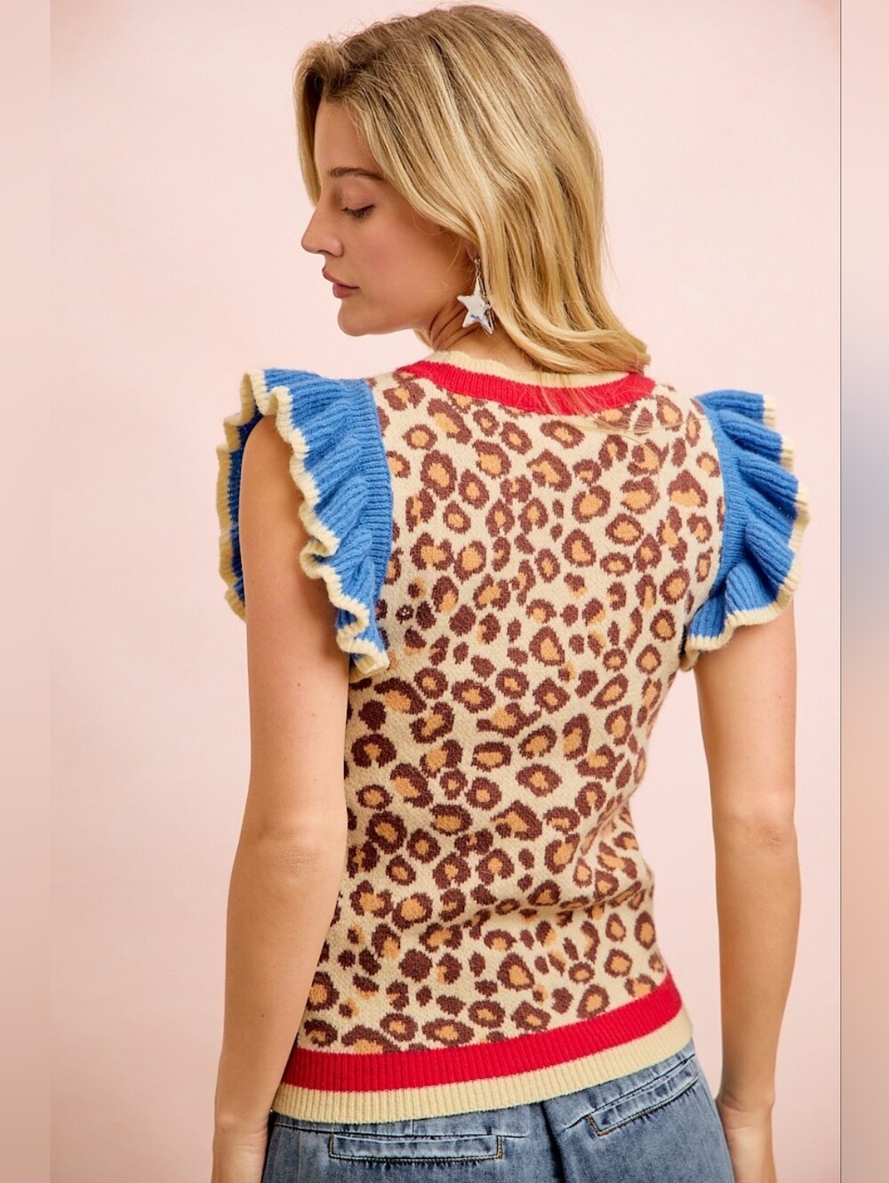 BiBi 4th Of July Leopard Ruffled Detail Knit Top- FAST SHIPPING!! - Picture 3 of 13